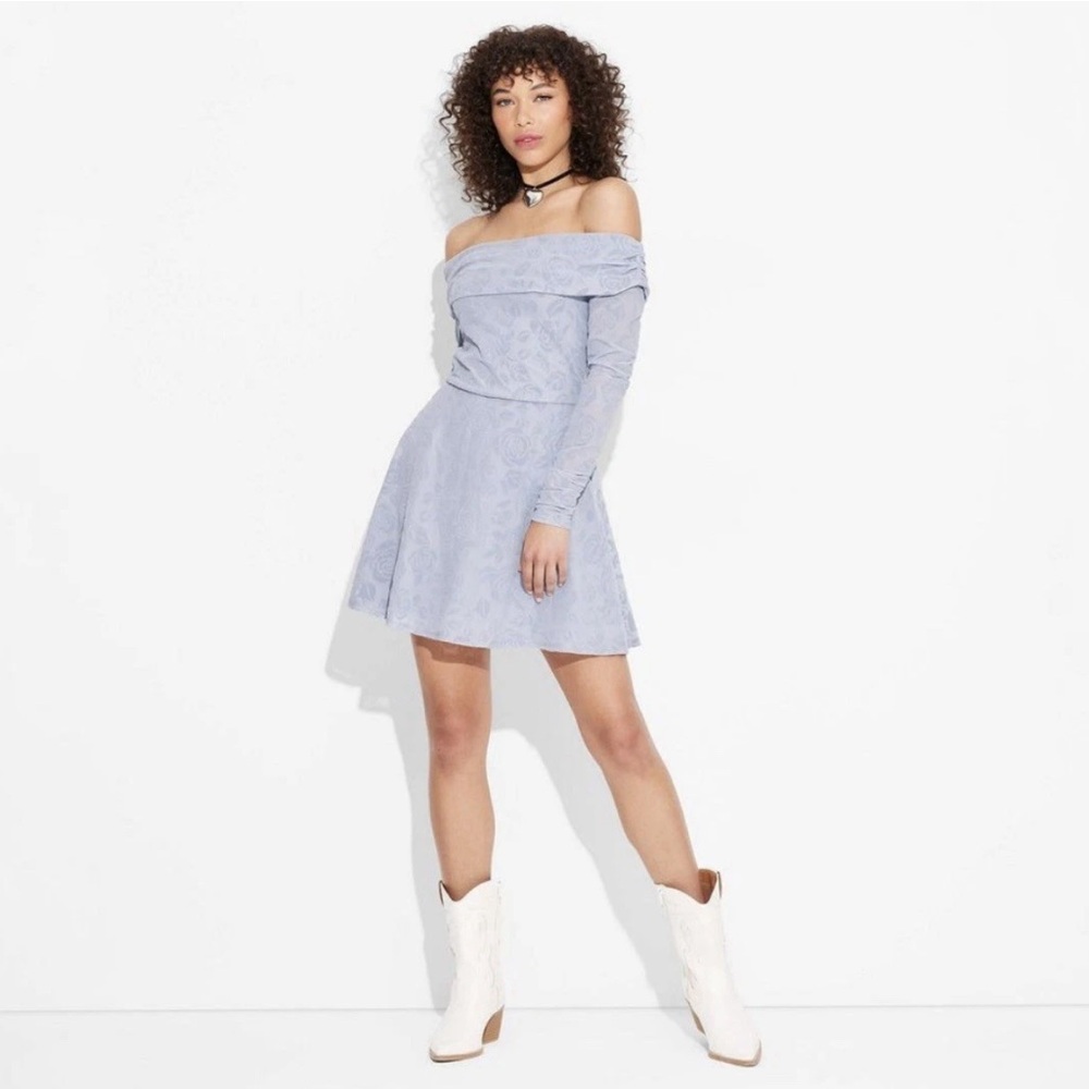 Women's Long Sleeve Flocked Mini Fit and Flare Dress - Wild Fable Target XXS New